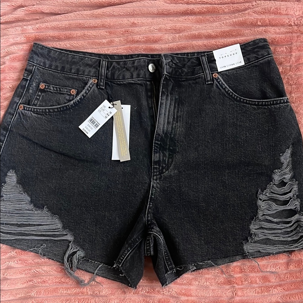 Topshop Black Distressed Denim Shorts